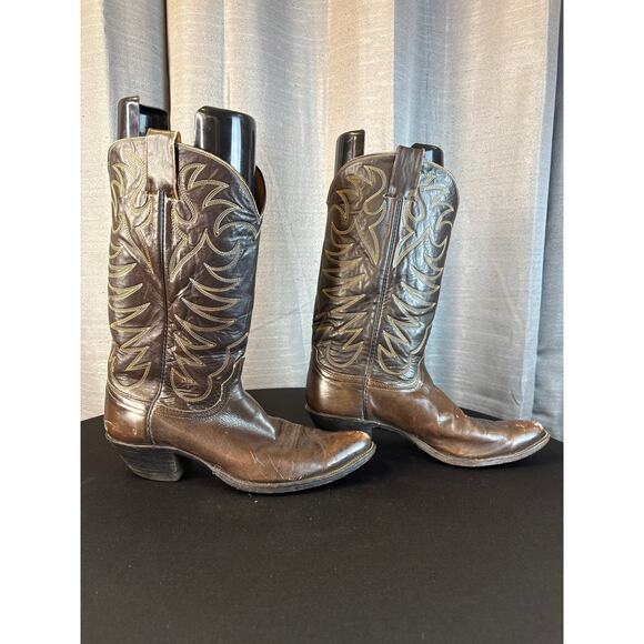 Vintage Men’s Brown Leather Cowboy Boots Sz 10.5D main image 4